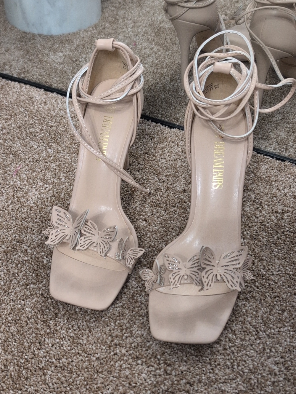 Dream Pairs Nude Butterfly Ankle-Tie Heels